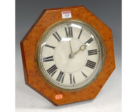 A 19th century and later postman's alarm, having painted dial with Roman numerals, within burr walnut surround, the weight dr