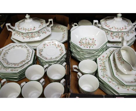 An extensive modern Johnson Brothers tea and dinner service, on a white ground with floral decoration