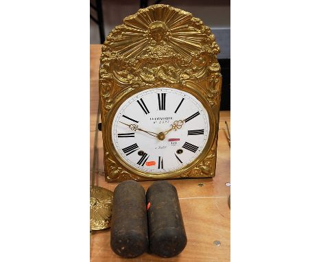 A 19th century French comtoise clock, having convex enamelled dial with Roman numerals, signed Lavavasseur, within a brass su