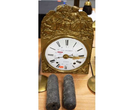 A 19th century French comtoise clock, having convex enamelled dial with Roman numerals and inner Arabic numerals, signed Faff