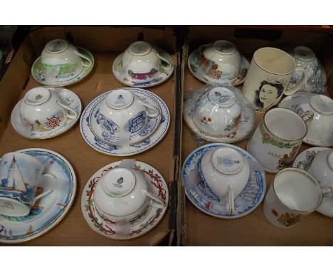 A Royal Worcester 'cup of cups' blue and white trio; together with various other teacups and saucers to include Royal Worcest