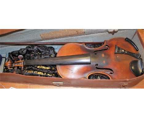 A 19th century Continental violin, bearing label for Pietro Antonius dalla Costa fecit in Treviso Anno 1714, having a two pie