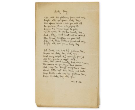Davies (William Henry, poet and writer, 1871-1940) 6 Autograph manuscript poems initialled "W H D", 6pp., folds, browned, eac