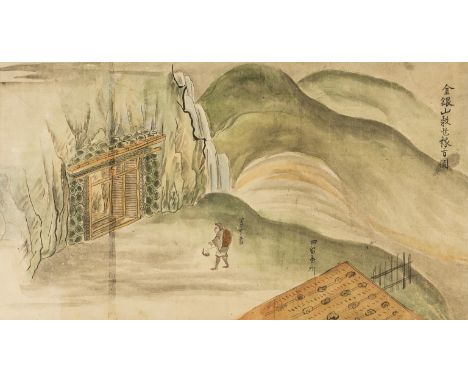 Japan.- Anonymous (probably early 19th century) Gold and Silver mining at Sado Island, an impressively long scroll illustrati