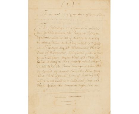 Anne (Queen).- The account of ye Coronation of Queen Anne, manuscript, 28pp., ruled in red, slightly browned and creased, ori