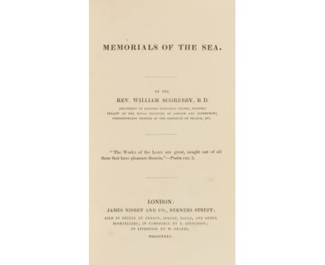 Arctic &amp; Whaling.- Scoresby (Rev. William) Memorials of the Sea, first edition, contemporary half calf over marbled board
