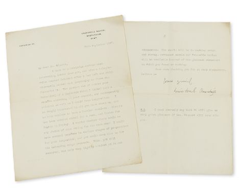 Churchill (Sir Winston Spencer, statesman, artist and author, 1874-1965) Typed Letter signed to Walter Sickert, 2pp., 4to, Ch