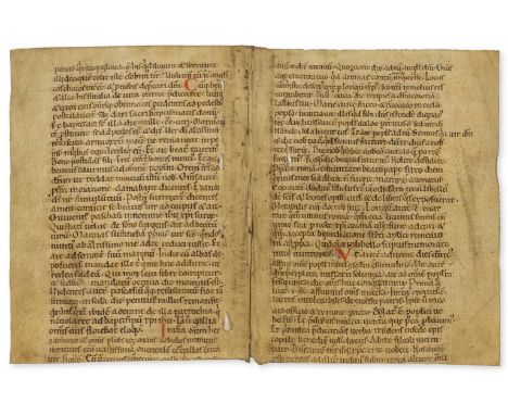Taurin (Saint, of Évreux, d. c. 410) [Miracles of St Taurin of Evreux], manuscript in Latin, on vellum, bifolium, 32 lines, i