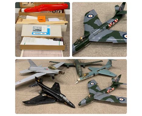 FIVE RADIO CONTROLLED JET PLANE MODELS & THREE BOXED KIT MODEL PLANES, unbuilt, unchecked quantities, the largest built plane