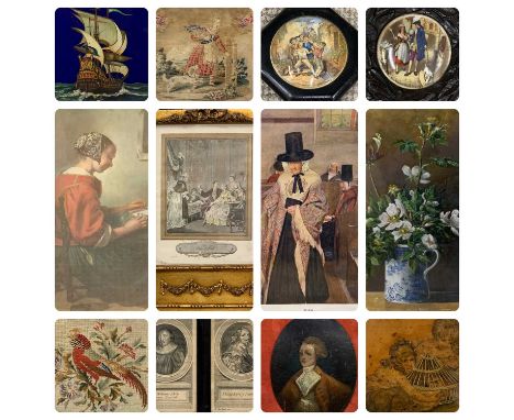 FOURTEEN VARIOUS PAINTINGS, PRINTS, NEEDLEWORK PANELS ETC, including SYDNEY CURNOW VOSPER (British 1866-1942) colour print - 