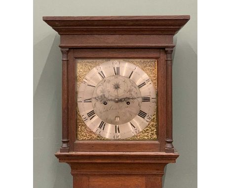 HENRY CHATER OF RINGWOOD 18TH CENTURY LONGCASE CLOCK, oak case,12 inch square brass dial, silvered chapter ring, Roman Numera