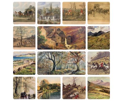 FOURTEEN VARIOUS PAINTINGS & PRINTS, the paintings in mixed media depicting cottage, lakeside and mountain views including un