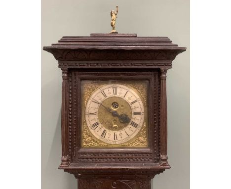 JOHN FLETCHER OF RIPPONDEN LONGCASE CLOCK circa 1800, carved oak case,11in square brass dial, pierced mask spandrels, signed 