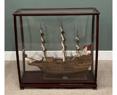 SOVEREIGN OF THE SEAS CASED MODEL GALLEON, 20th Century fully rigged 102 gun first rate ship of the English Royal Navy on a d