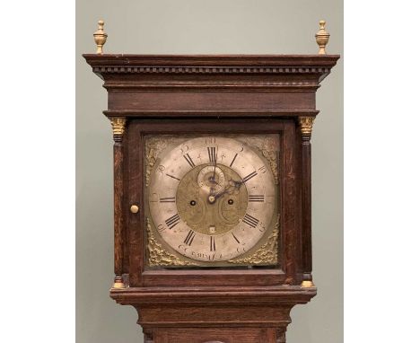 JOHN OWEN LLANRWST-18TH CENTURY OAK LONGCASE CLOCK, 12 inch square brass dial, silvered signed chapter ring, Roman Numerals, 