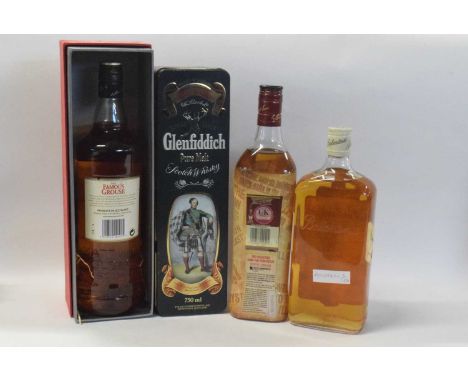 Three bottles of Scotch whisky, to include a Ballantine's, One Quart; The Famous Grouse, 1l; and a Glenfiddich, 750ml in pres