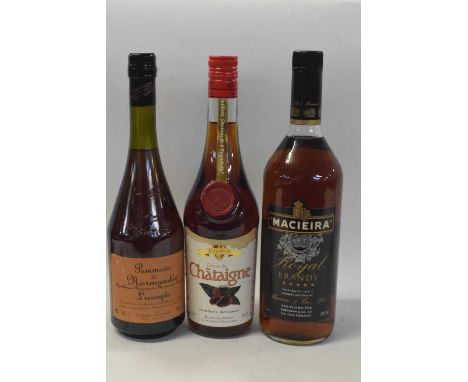 "Macieira" Royal Brandy, 1l; Creme de Chataigne chestnut liqueur, 70cl; Pommeau de Normandie Calvados, (3)