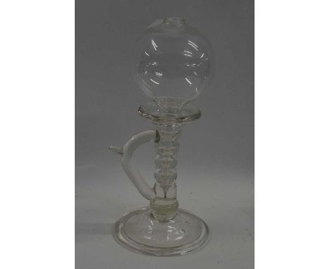 A further lace makers lamp, late 18th/early 19th Century, a bulbous bowl above a ribbed stem and folded foot, 25cm high