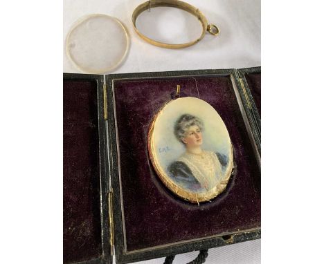 Oval portrait miniature, circa early 20th century, hand painted on bone, initialed 'E.M.S.', loosely housed, approx.6x5ins. P