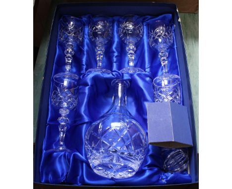 A boxed Bohemia crystal decanter plus six glasses