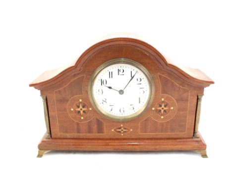 An Edwardian inlaid mahogany mantel clock