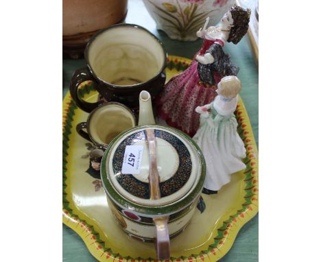 Royal Doulton figurines, Carmen No.2690 and Grace HN 3699 plus three graduated Sam Weller character jugs and a Vienna teapot 