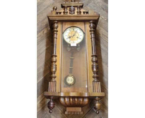 A mahogany Vienna regulator wall clock plus a Victorian copper warming pan