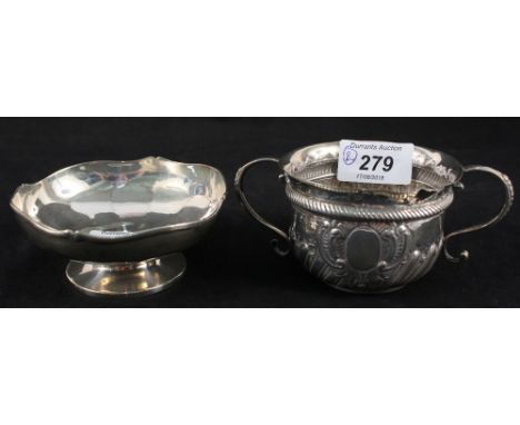 A silver sucrier with George III coin inset plus a bowl, marks rubbed