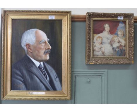 Two portrait oils on canvas of Lady Nora Hastell 1889-1970 and Sir William Hanfield Haslett 1865-1954 plus a watercolour The 