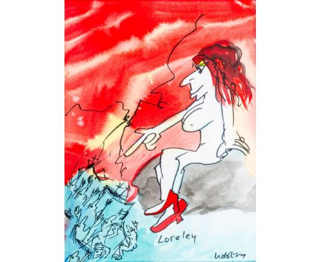 Udo Lindenberg (Gronau/Westfalen 1946). Loreley. Unikat. Aquarell über Filzstift. 47 x 35 cm. R. u. sign. Udo Lindenberg, unt
