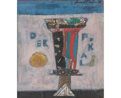 Arnold Fiedler (Hamburg 1900 - Hamburg 1985). Der Pokal. 1974. Mischtechnik und Collage. 28,5 x 25 cm. R. o. sign. und dat. A