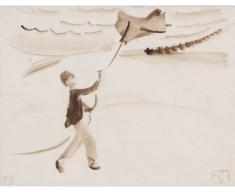 Ferdinand Schirren (Antwerpen 1872 - Brüssel 1944). Drachensteigen. Um 1919, Aquarell, 23,5 x 31 cm, l. u. monogr. FS, r. u. 