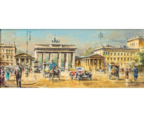 Detlev Nitschke (Berlin 1935). Brandenburger Tor. Öl/Holz. 11 x 25 cm. R. u. sign. Nitschke.   - Deutscher Veduten- und Lands