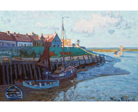Poppe Folkerts (Norderney 1875 - Norderney 1949). Westeraccumersiel. 1940. Öl/Karton. 50 x 74 cm. R. u. sign. Poppe Folkerts,