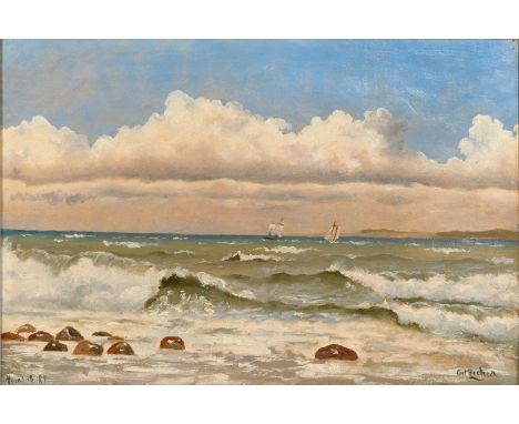 Carl Ludwig Thilson Locher (Flensburg 1851 - Skagen 1915). Küste bei Hornbaek. 1884. Öl/Lw. 27 x 39 cm. R. u. sign. Carl Loch