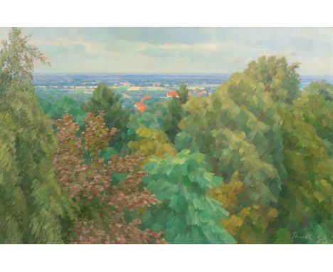Walter Tanck (Hamburg 1894 - Hamburg 1954). Blick vom Krähenberg in Blankenese. 1953. Öl/Lw. 63 x 95,5 cm. R. u. sign. und da