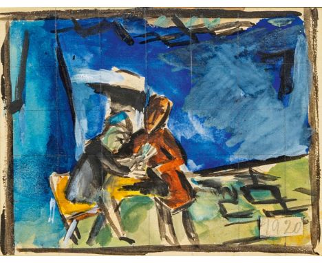 Erich Hartmann (Elberfeld 1886 - Hamburg 1974). Blaues Gespräch. 1920. Gouache. 12 x 15 cm. Ungerahmt. R. u. auf appliziertem