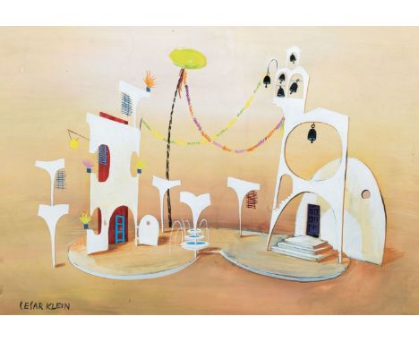 César Klein (Hamburg 1876 - Lübeck 1954). Bühnenbild. Tempera. 36 x 52 cm. L. u. sign. Cesar Klein, unter Passepartout und Gl