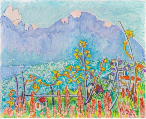 Ivo Hauptmann (Erkner 1886 - Hamburg 1973). Blick auf den Genfer See. 1959. Öl/Lw. 81 x 100,5 cm. Ungerahmt. R. u. sign. und 