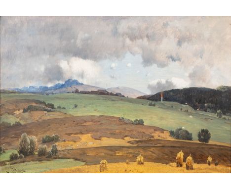 Anton von Stadler (Göllersdorf 1850 - München 1917). Süddeutsche Landschaft. 1909. Öl/Holz. 31 x 45 cm. L. u. sign. und dat. 
