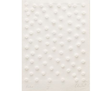 Günther Uecker (Wendorf/Meckl. 1930). Aufbruch II. 1992. Prägedruck. 27 x 20 cm. R. u. mit Bleistift sign. und dat. Uecker 92
