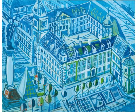 Edward Dwurnik (Radzymin 1943 - Warschau 2018). Plac Zamkowy in Warschau. 2005. Gouache. 46 x 55 cm. Ungerahmt. R. u. sign. u