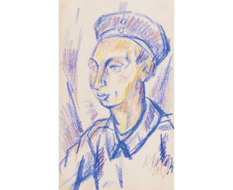Dorothea Maetzel-Johannsen (Lensahn 1886 - Hamburg 1930). Profil mit Hut. Ca. 1918. Buntstiftzeichnung. 18,5 x 11,5 cm. Unger