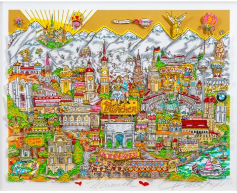 Charles Fazzino (New York 1955). Oktoberfest in München. 1997. Farbsiebdruck in mehreren Ebenen. 30 x 39 cm. R. u. mit Bleist