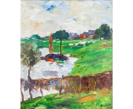 Thomas Herbst (Hamburg 1848 - Hamburg 1915). Küstenszene mit Booten. Öl/Papier/Karton. 34 x 29,5 cm. R. u. Nachlaßstempel. Ei
