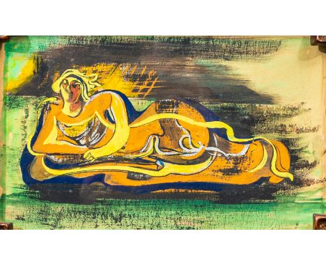 César Klein (Hamburg 1876 - Lübeck 1954). Liegende. Vor 1933. Tempera. 13,5 x 22 cm. Unter Glas gerahmt. - Gutachten: Wir dan
