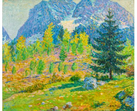 Ernst Eitner (Hamburg 1867 - Hamburg 1955). Alpen bei Greinau. Öl/Lw. 60 x 71 cm. R. u. sign. E. Eitner. Kl. Druckstelle.   -