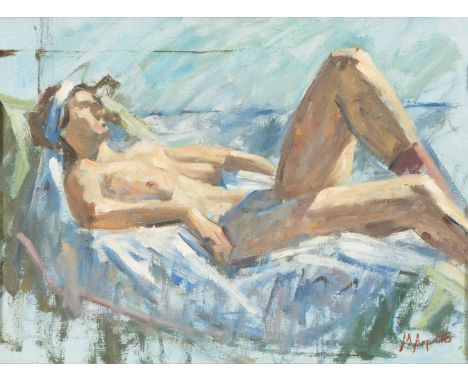 Michael Arp (Eutin 1955 - Grödersby 2013). Akt. 1988. Öl/Karton. 30,5 x 40,5 cm. R. u. sign. und dat. M. Arp 88.   - Deutsche