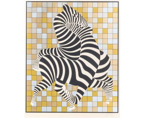 Victor Vasarely (Pécz 1908 - Paris 1998). Zebra Couple Silver/Gold. 1988. Farbsiebdruck. 74,5 x 64 cm. R. u. mit Bleistift si