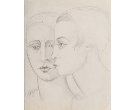 Dorothea Maetzel-Johannsen (Lensahn 1886 - Hamburg 1930). Doppel-Selbstportrait. 1920. Bleistiftzeichnung. 33,5 x 26,5 cm. Un